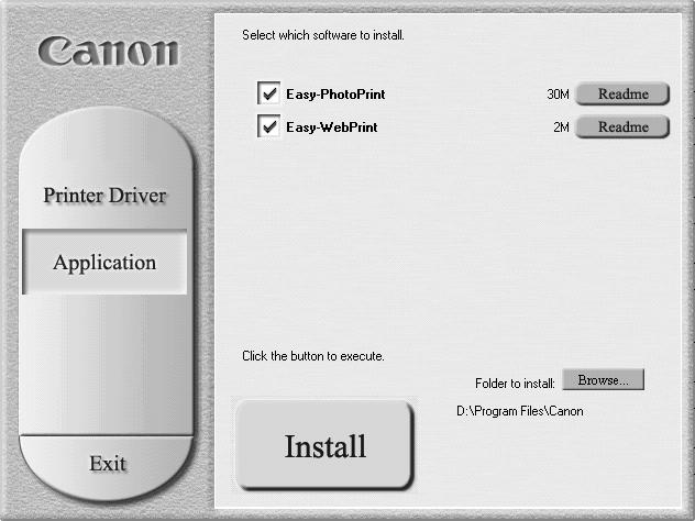 7 If you want to install the application software, click Install. Follow the instructions on screen to install the application software.