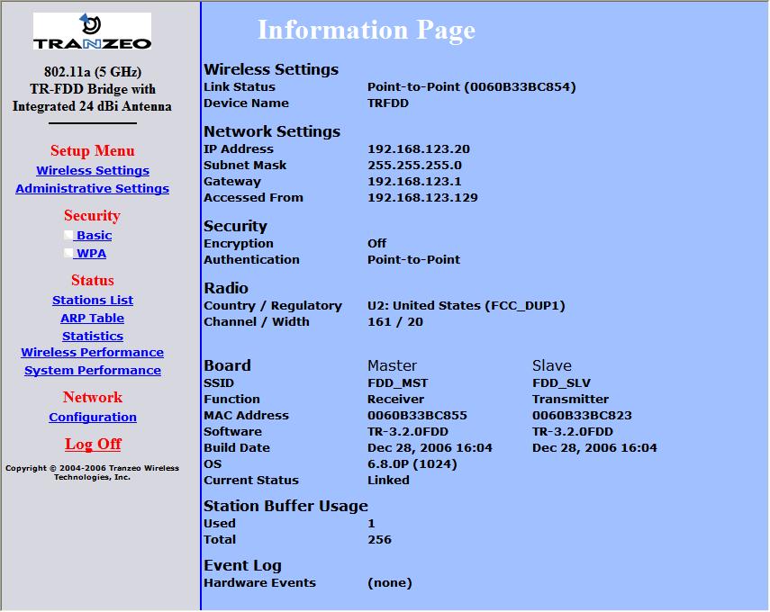 Chapter 3: Configuration Information Page This is the first window of the configuration interface.