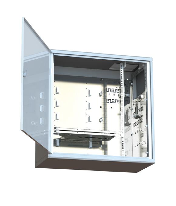A maximum of 4 splicing cassettes can be used and the rack has a maximum capacity of,344 single fibre or 2,688 ribbon fibre. Included with the T0 are 27 fibre holders and 9 strength members.