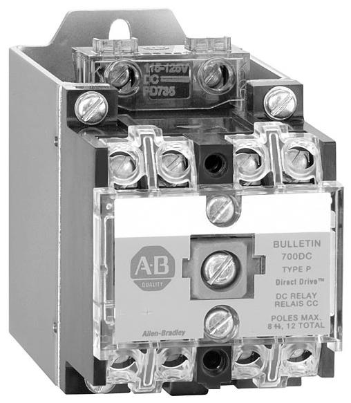 (1) Contact Arrangement and Markings Open Type, DIN Rail, or Relay Rail Mount (700-MP) 120V AC 240V AC 480V AC 4-Pole Relay 0 700-P000A1 4-Pole Relay 2 700-P200A1 4-Pole 4 Relay 700-P400A1 700-P400A2