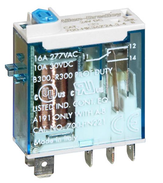 General Purpose Relays 700-HK Slim Line Relay 8 A/16 A contact ratings DPDT/SPDT Plug-in blade-style terminals Retainer clip with sockets Options: LED, push-to-test and manual override,