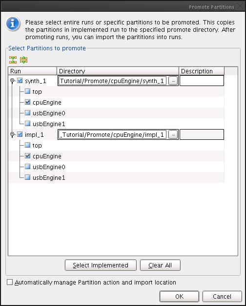 Step 6: Working on usbengine as Team Member Figure 19: Promote Settings for cpuengine 9. Click OK.