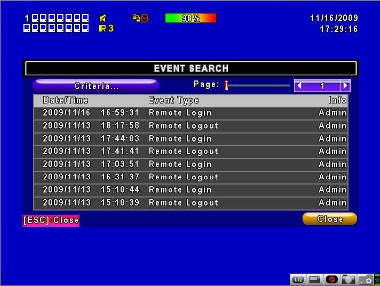 5-2 SEARCH SETUP Item Event Search Time Search Event search menu Enter time search menu 5-2.1 EVENT SEARCH The DVR automatically records events with type, time and channel information included.