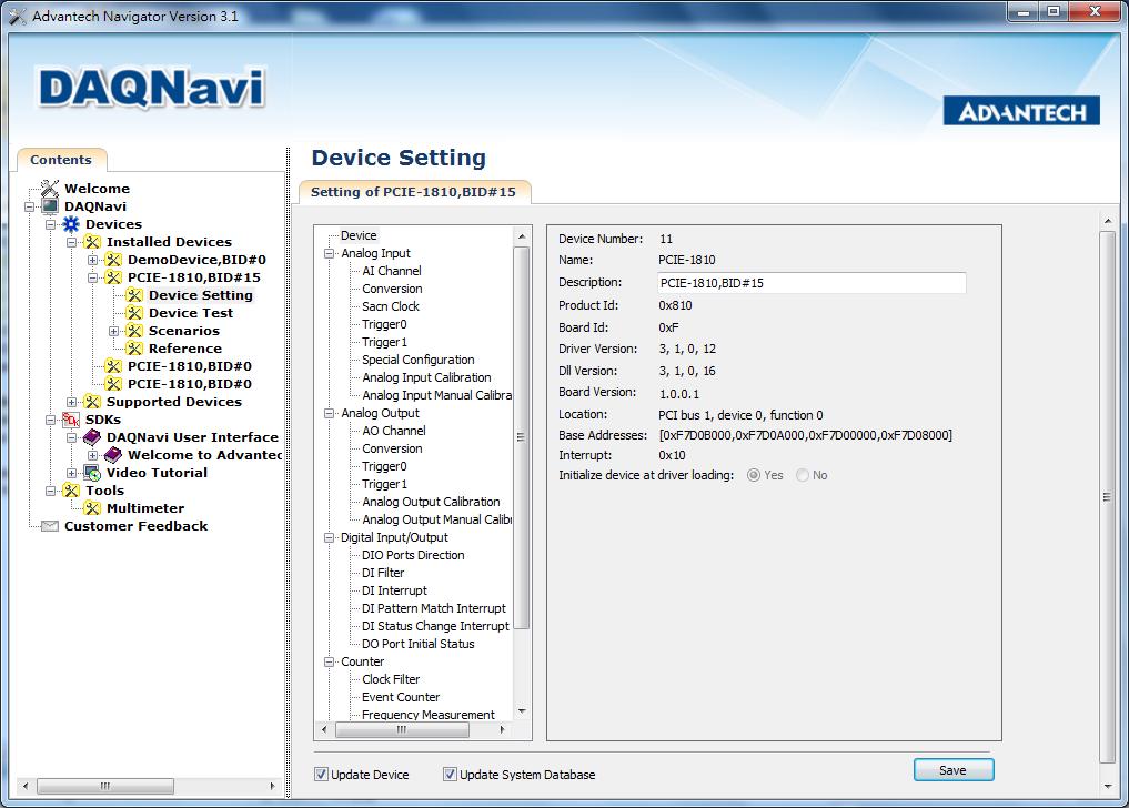 After your card is properly installed on your system, you can now configure your device using the Advantech Navigator Program that has itself already been installed on your system during driver setup.