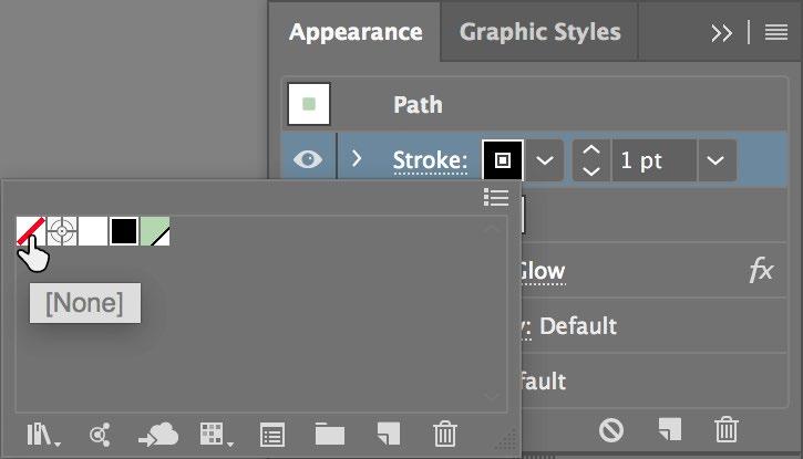 With the swooshes still selected, at the bottom of the Appearance panel click the Add New Effect button ( ). From the first Stylize menu (listed under Illustrator Effects) choose Outer Glow. 6.