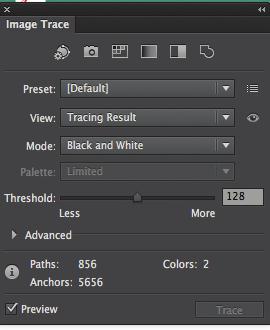 Click on the Live Trace Menu Try adjusting the Threshold to see how it effects your image. Check the box Ignore White!