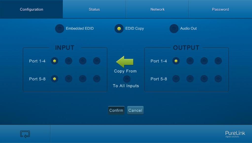 2) Select EDID Copy to enter the following interface: Figure 7-9 Copy EDID The EDID of INPUT device can be gained from OUTPUT devices. Step1: Select one OUTPUT device that you want to copy its EDID.