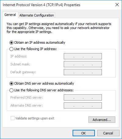 4. Check "Obtain an IP address automatically" and Obtain DNS