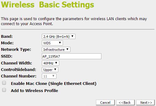 WDS (Wireless Distribution System) only 1. From the Band drop-down list, select a Band. 2. From the Mode drop-down list, select WDS setting. 3.