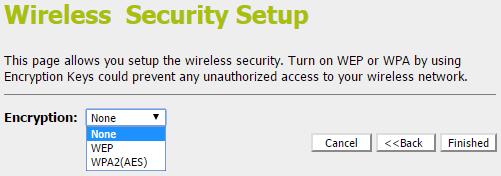 Wireless Security Setup This page allows you setup the wireless security. Turn on WEP or WPA by using Encryption Keys could prevent any unauthorized access to your wireless network.