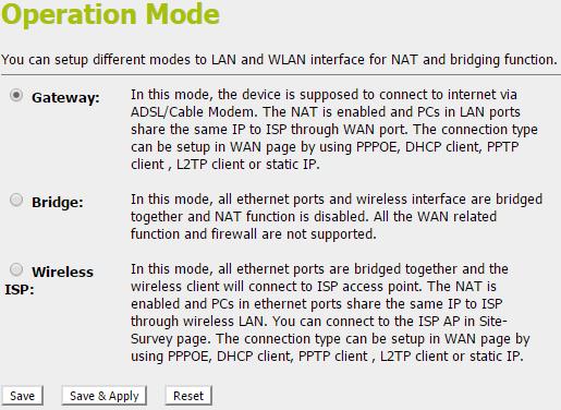 ConfigureWireless ISP + Wireless client +Site Survey 2. From the head menu, click on SETUP. 3. From the left-hand Operation Modemenu, click on Wireless ISP Settings. 4.