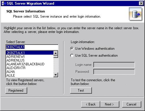 7.93UPDATE THE R AISER S EDGE 27 a. Click Next. The SQL Server Information screen appears. In the Select Server box, all registered servers appear.