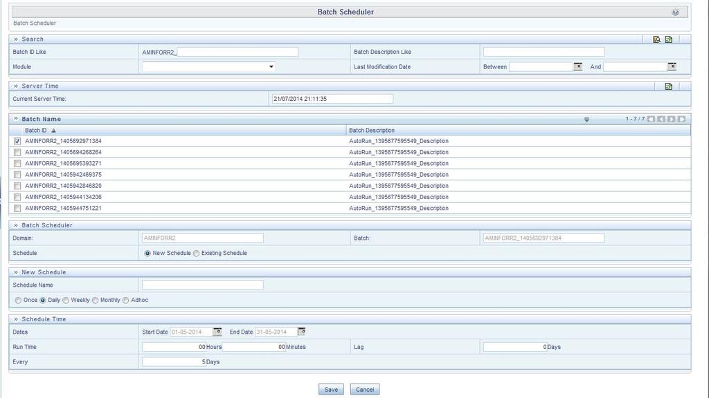 Scheduling a Batch Chapter 6 CRS Batch Execution Scheduling a Daily Batch To schedule a batch that you want to run daily, follow these steps: 1. Navigate to the Batch Scheduler page. 2.
