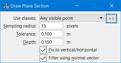 Draw Plane Section Tool for setting up a section view looking at a plane derived from point cloud User enters one or several circular sampling locations from which to derive a plane