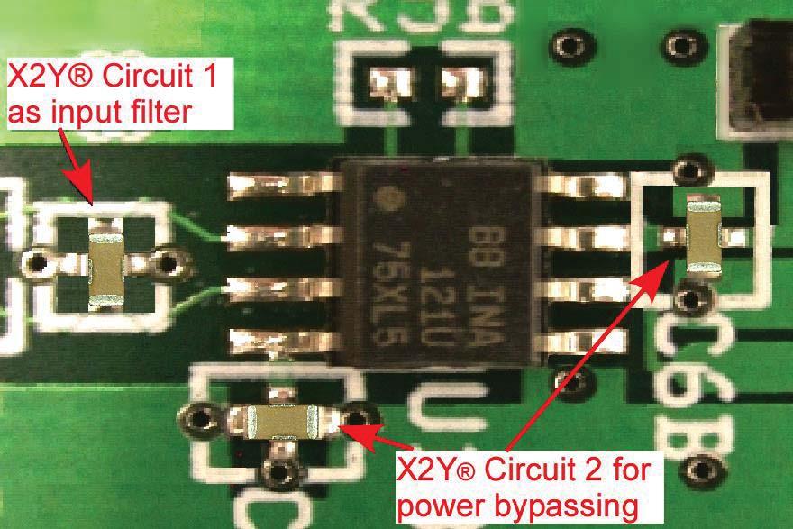 IC +/- power pins on opposite sides, X2Y is