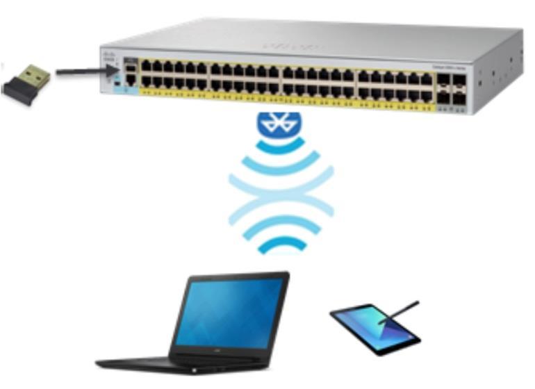 Figure 4. Over-the-air switch access using Bluetooth Network Management The Cisco Catalyst 2960-X and 2960-XR Series Switches offer a superior CLI for detailed configuration and administration.