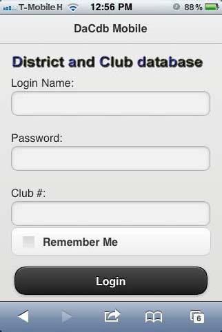 Login You can login to DaCdb Mobile with the same username and password you use on the main DaCdb site.