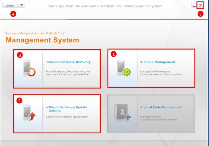 Entering Management System Management System 1 Phone Management Manually set the web download of SW and configure the available model list and operator code 2 Phone Software Update Setting Configure