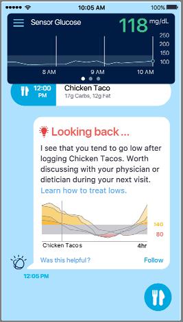 Using the app The following sections walk you through the different functions of the app, including the Home screen, viewing your insights, logging your meals, viewing your SG data, and more.