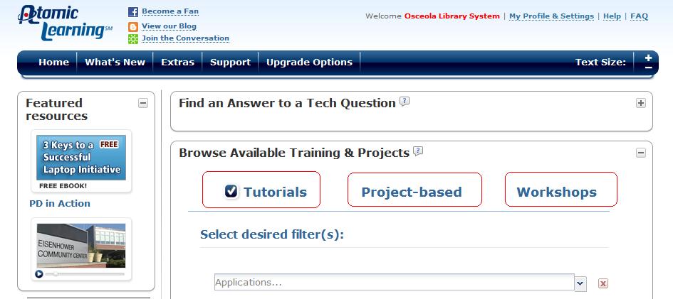 different types of training: Tutorials, Project-based training or Workshops Click