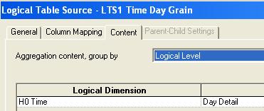 Content Level Always specify the content level in all logical table sources, both in facts an dimensions.