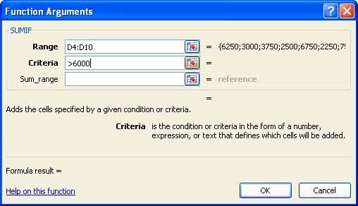 Excel 2007 Advanced - Page 12 To select the range you would use the mouse to select the cells D4:D10. In the Criteria section of the dialog box, we would enter >6000.