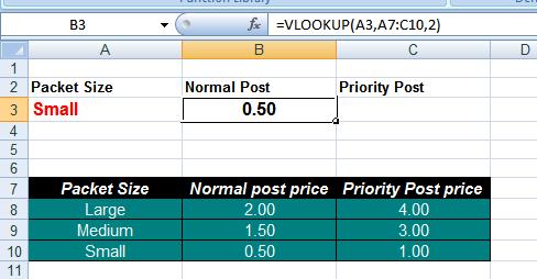 Excel 2007 Advanced - Page 37 Click on the OK button and you will see the following: Click on cell C3 and enter the following: =VLOOKUP(A3,A7:C10,3) You will see the following.
