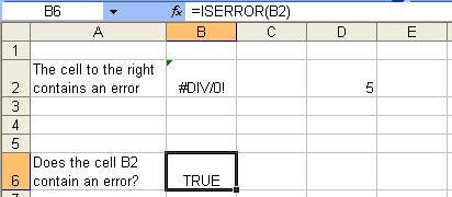 Excel 2007 Advanced - Page 42 However, cell E2 is empty and this generates an error: We have used the ISERROR function in cell B6 to pick up the fact that this cell contains an error, using the