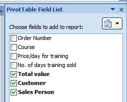 Excel 2007 Advanced - Page 67 From within the PivotTable Field List, click on the Total value