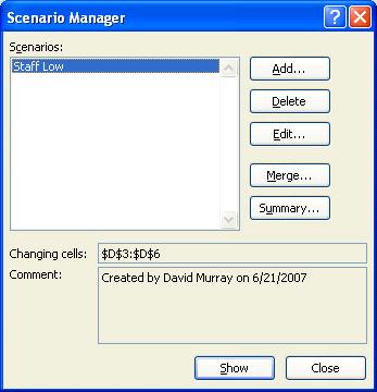 Excel 2007 Advanced - Page 77 Next we will add a second scenario where staff