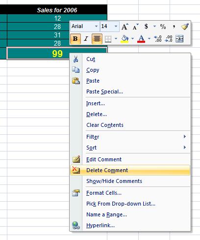 Excel 2007 Advanced - Page 88 The small red marker in the top right-hand corner of the cell disappears. Click on the Undo icon to reverse this effect, before continuing.