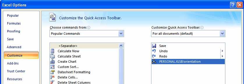 Excel 2007 Advanced - Page 98 Click on the Modify button (bottom right on the dialog