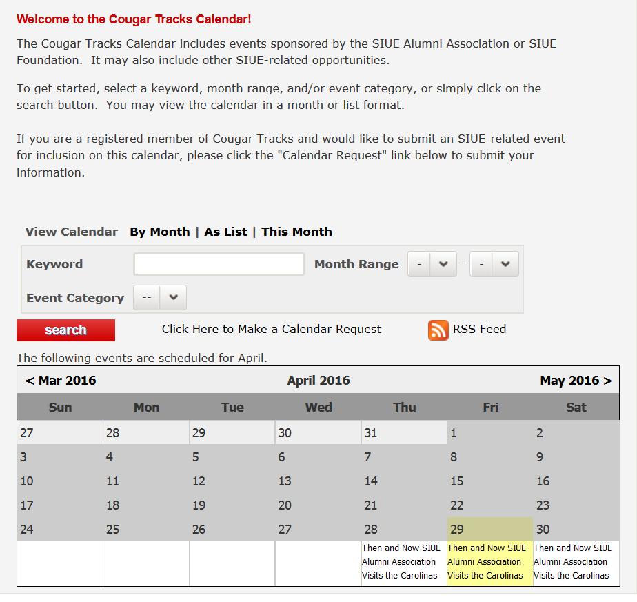 Make a Calendar Request The calendar page may be accessed by all internet