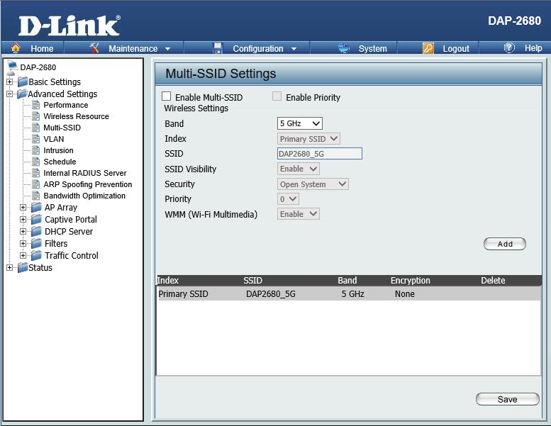 Multi-SSID The device supports up to four multiple Service Set Identifiers. You can set the Primary SSID in the Basic > Wireless section. The SSID s factory default setting is dlink.