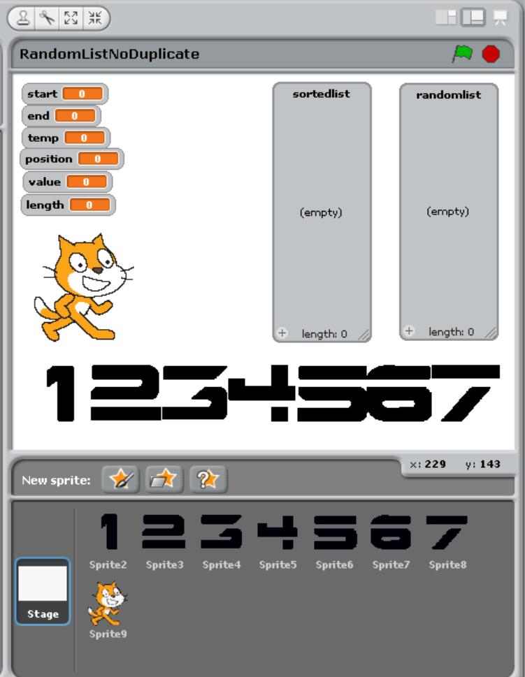 Exercise 4: Using the List to Set Coordinates 6. Introduce some new sprites onto the screen which are the numbers 1 7. 7. Set the stage out as shown.