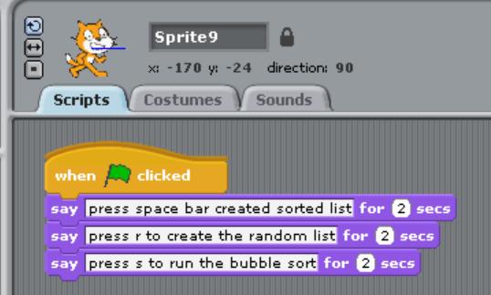 8. For the cat sprite, create the script as