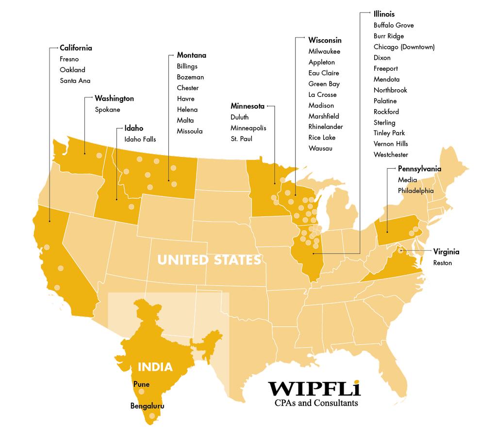Wipfli Firm Foundation Founded in 1930 in Wausau, Wisconsin, by Clarence J. Wipfli 87-year history of client service 219 partners More than 1,800 associates 42 U.S.