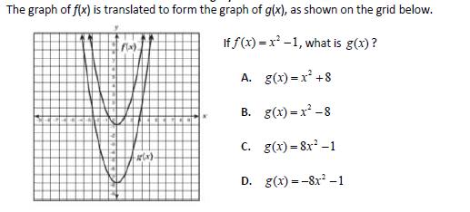 13. (7B) What are the solutions to: 8x(7 x) + 1 (7 x) = 0? 5 14. How do you write the function f(x) = 4(x 2) 2 + 8 in standard form? A.