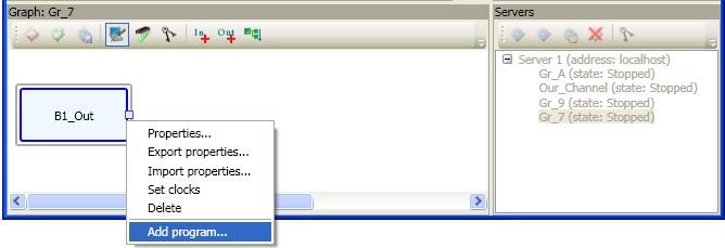 2. Input Program right-click on the Input Device node. Select Add program... (9) from the context menu.