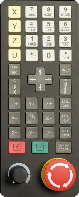 Keyboard 4 and Feed key 7 and Unit Inch/MM. 8 and Dwell key 9 and Plane key XY,XZ & YZ. 5 and Tool mount key 6 and Mcode key 3 and Arc key Axis keys 2 and Line key 1 and Rapid key.