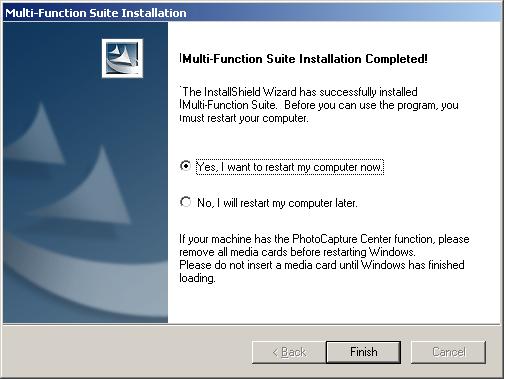 The Multi-Function Suite (including printer driver and scanner driver) has been installed and the