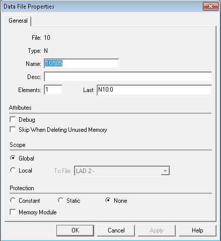 3. Create an Integer Data File Name as N10 and set Elements as 1.