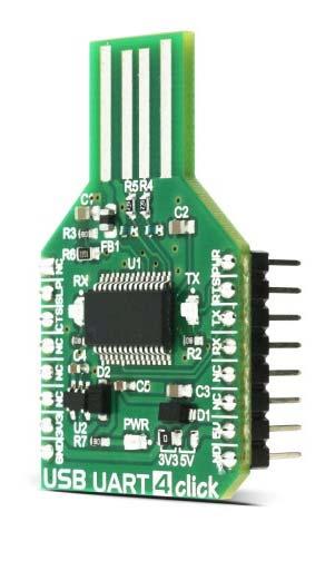 USB UART 4 click PID: MIKROE-2810 Weight: 23 g USB UART 4 click features well-known FT232RL USB-to-UART interface module from FDTI.