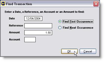 C H A P T E R 3 Processing: entering transactions Reconciling bank statements 6 Click the Find button to search for a transaction by date, reference, amount or account code.