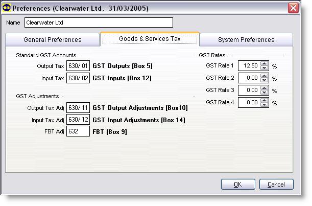 Other functions Setting preferences 6 C H A P T E R 3 Click the Goods and Services Tax tab and specify your settings.