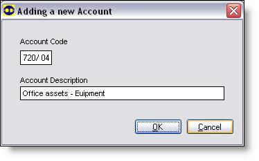 Maintenance: tuning the cashbook file Maintaining the chart of accounts 2 C H A P T E R 3 Enter a subaccount code in the Accounts field (make sure the code falls in the correct numerical block see
