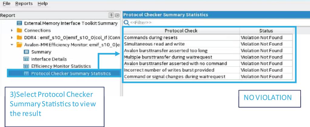 Communicating Directly to the Efficiency Monitor and Protocol Checker When you export the Efficiency Monitor, a CSR Avalon slave interface is added to enable