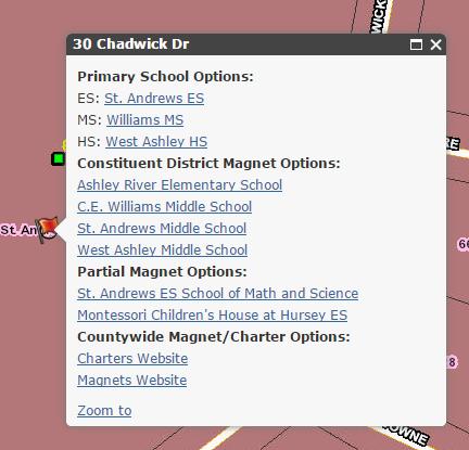 How to choose school zones to view: Step 1: Click on the View School Zones dropdown within the Menu Options to select which School Zones to turn on.