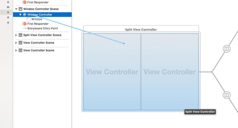 Splitting a window in two When that blue glow appears, let go of your mouse button and a menu should appear saying Relationship segue and window content.