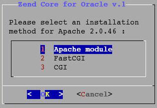 Note: Options 1 and 2 modify Web Server configurations and add aliases for the Zend Core for Oracle GUI. However, current configurations will be saved in case they need to be restored. 3.